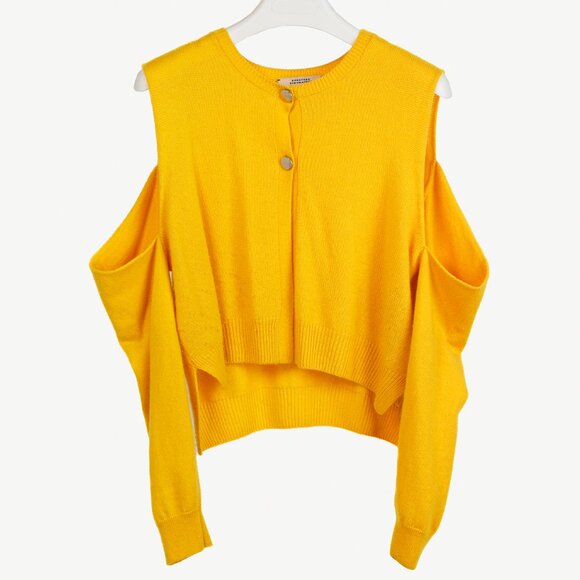 Dorothee Schumacher Yellow Cashmere Cold-Shoulder Cardigan - Picture 1 of 9